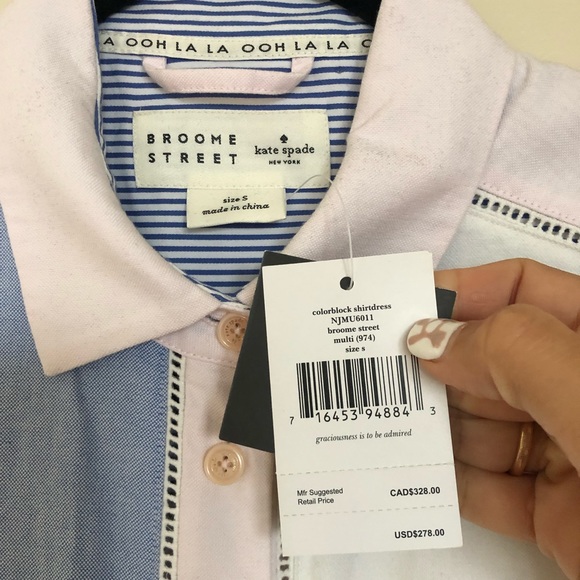 NWT. Kate Spade Broome Street colorblock shirtdress, size small. - Picture 4 of 13